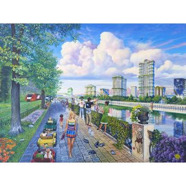 Green city of the future, framed canvas print